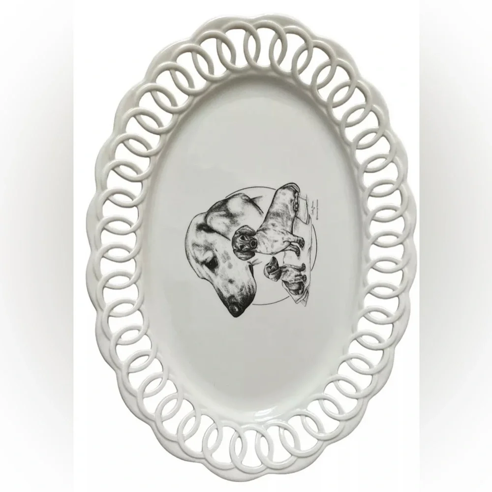 Large White 16” Decorative Dachshund Platter New - Picture 2 of 6